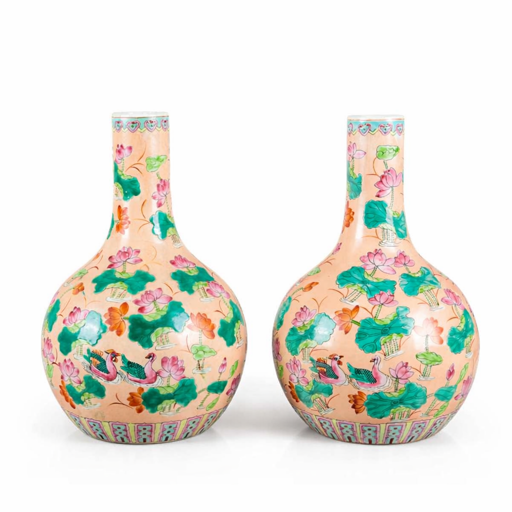 Pair of Chinese Famille Rose Vases